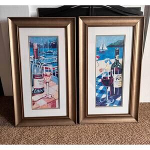 Set of 2 Chardonnay Art Decor Bordeaux Wall decor with glass and framed